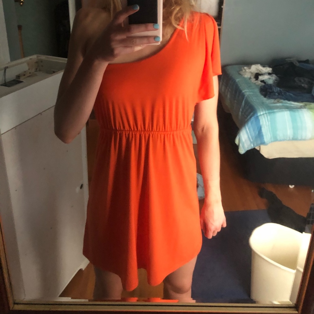 One Shoulder Orange Mini Dress